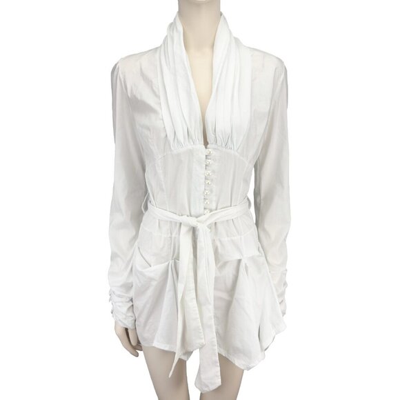 NWOT Gothic Renaissance Corset Blouse Cototn Buttoned Witchy Shirt Dress sz M - Picture 1 of 7